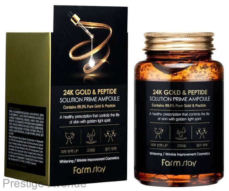 FarmStay Многофункциональная ампульная сыворотка с золотом и пептидами 24K Gold & Peptide Solution Prime Ampoule