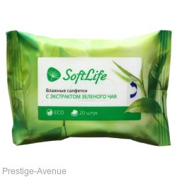 Влажные салфетки SoftLife с экстрактом зелёного чая 20шт.