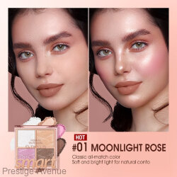 O.TWO.O Пудра-хайлайтер для макияж, 4 цвета арт. SC045  Moonlight Rose #01